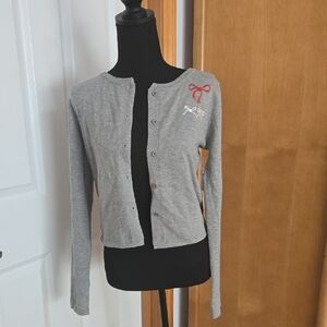 LA Hearts Gray Knit Cardigan with Small Bow Accents